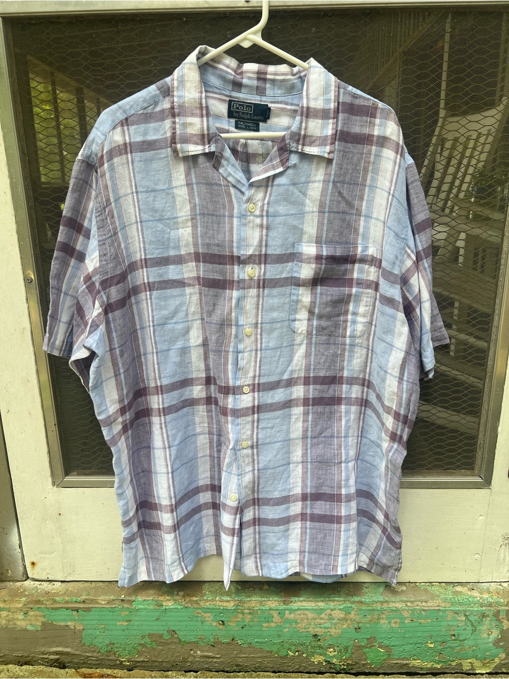 Polo by Ralph Lauren Linen Plaid Button-Up Shirt - Light Blue & Grey